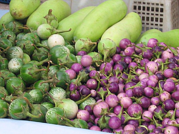 Verschiedene Sorten Auberginen auf dem Bang Niang Market